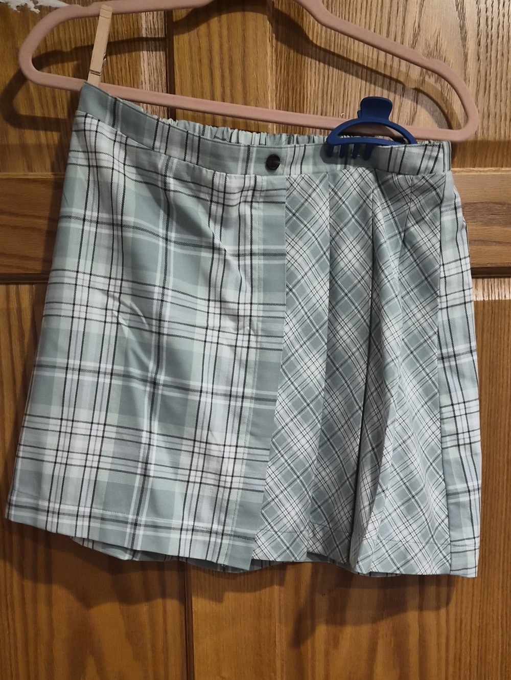 wonder nation Plaid Circle Skirt in Light Green and White